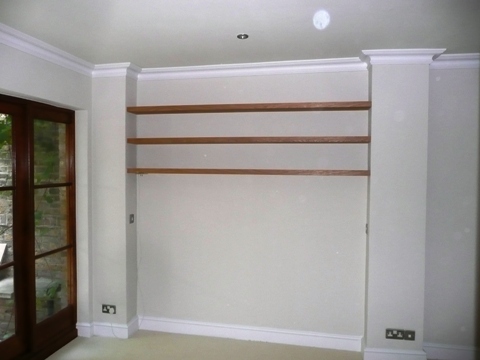 home office cabinets and long shelving installations