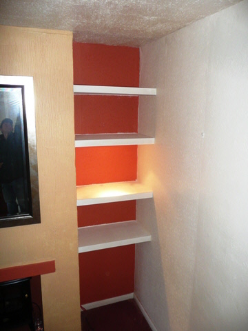 home office cabinets and long shelving installations