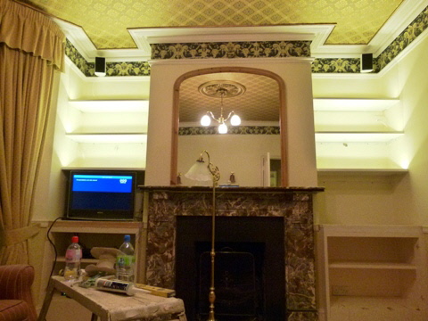 shelves with lights